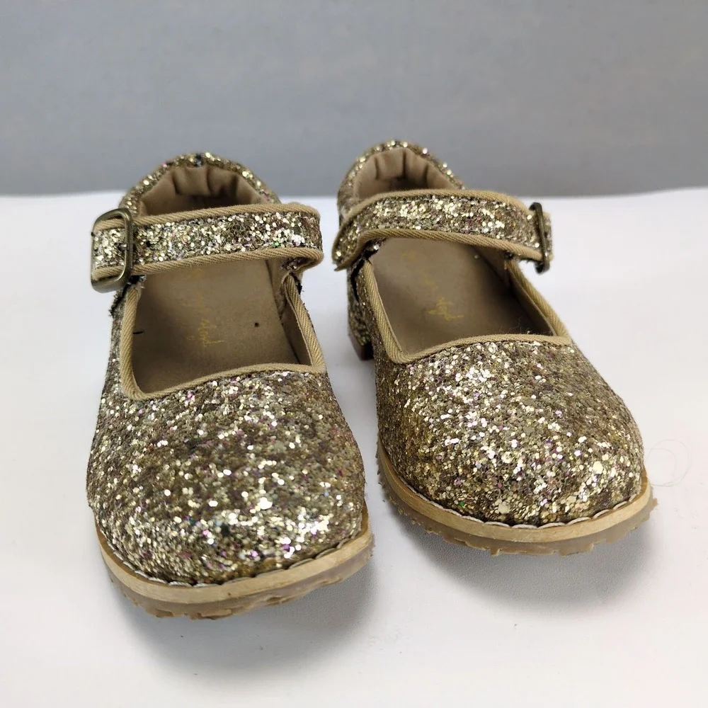 Konges Slojd Minnie Coeur Gold Glitter Mary Jane Shoes Little Girls US 8.5-9.5